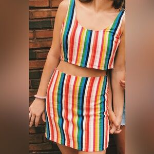 Aqua Colorful Linen Skirt Set